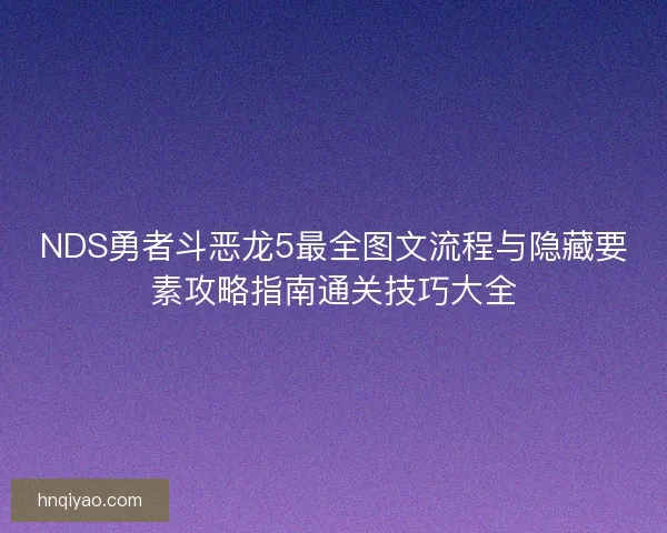 NDS勇者斗恶龙5最全图文流程与隐藏要素攻略指南通关技巧大全